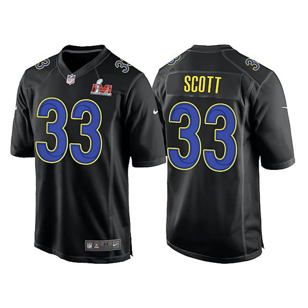 Men's Los Angeles Rams #33 Nick Scott 2022 Black Super Bowl LVI Game Stitched Jersey Men's Los Angeles Rams #33 Nick Scott 2022 Black Super Bowl LVI Game Stitched Jersey